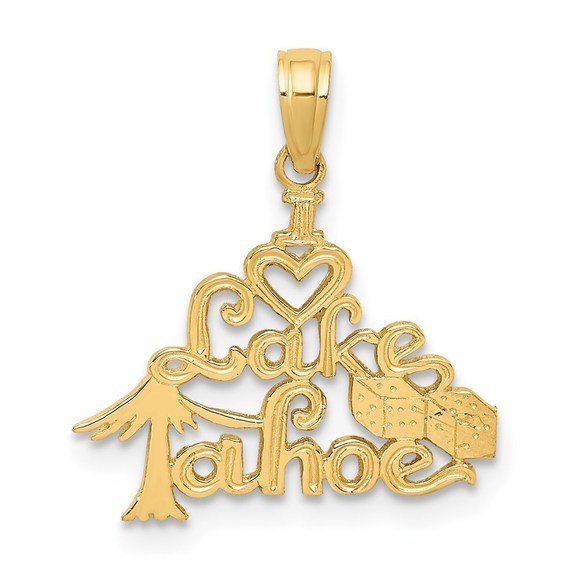 14k Yellow Gold Mini Travel Polished I HEART LAKE TAHOE Charm